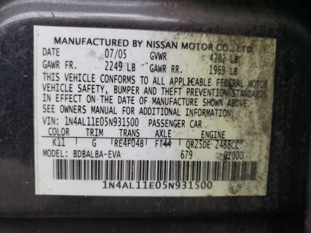 1N4AL11E05N931500 - 2005 NISSAN ALTIMA S GRAY photo 12