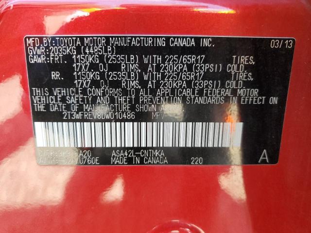 2T3WFREV8DW010486 - 2013 TOYOTA RAV4 XLE RED photo 13