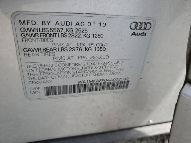 WA1MKAFP0AA072389 - 2010 AUDI Q5 PREMIUM PLUS SILVER photo 12