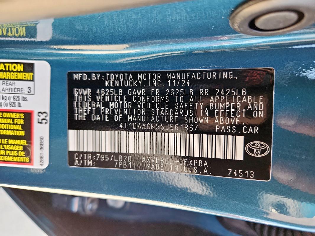 4T1DAACK5SU561867 - 2025 TOYOTA CAMRY XSE GREEN photo 13