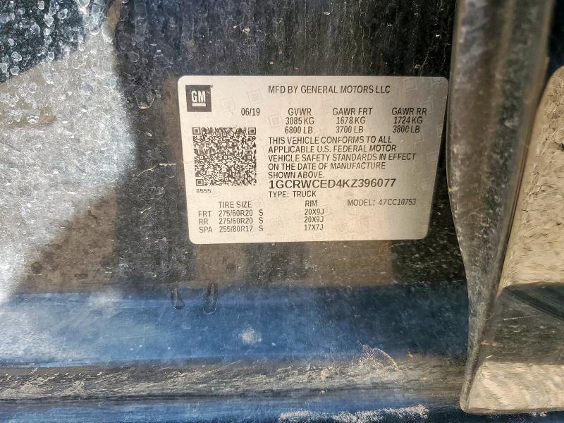 1GCRWCED4KZ396077 - 2019 CHEVROLET SILVERADO C1500 LT 黑色 照片 12
