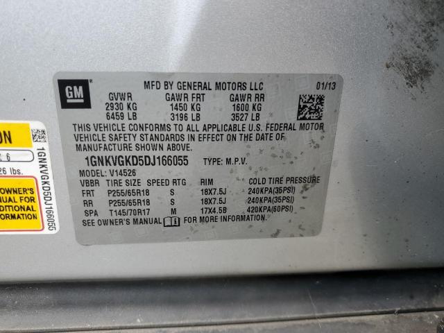 1GNKVGKD5DJ166055 - 2013 CHEVROLET TRAVERSE LT SILVER photo 13