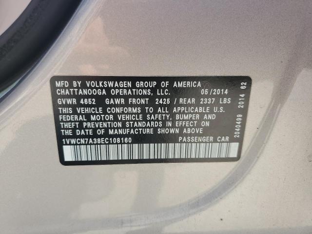 1VWCN7A38EC108160 - 2014 VOLKSWAGEN PASSAT SEL SILVER photo 12