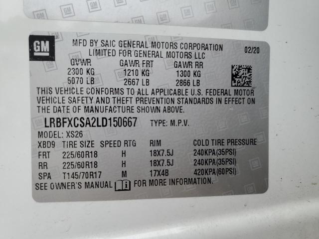LRBFXCSA2LD150667 - 2020 BUICK ENVISION ESSENCE WHITE photo 13