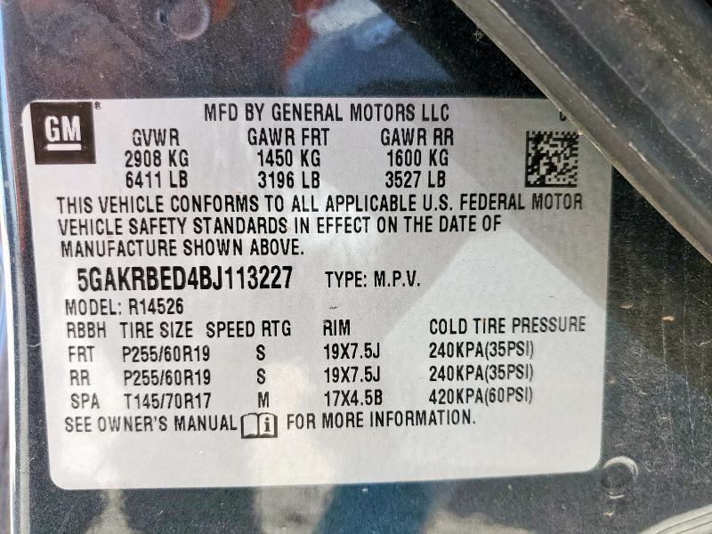 5GAKRBED4BJ113227 - 2011 BUICK ENCLAVE CXL 双色 照片 13