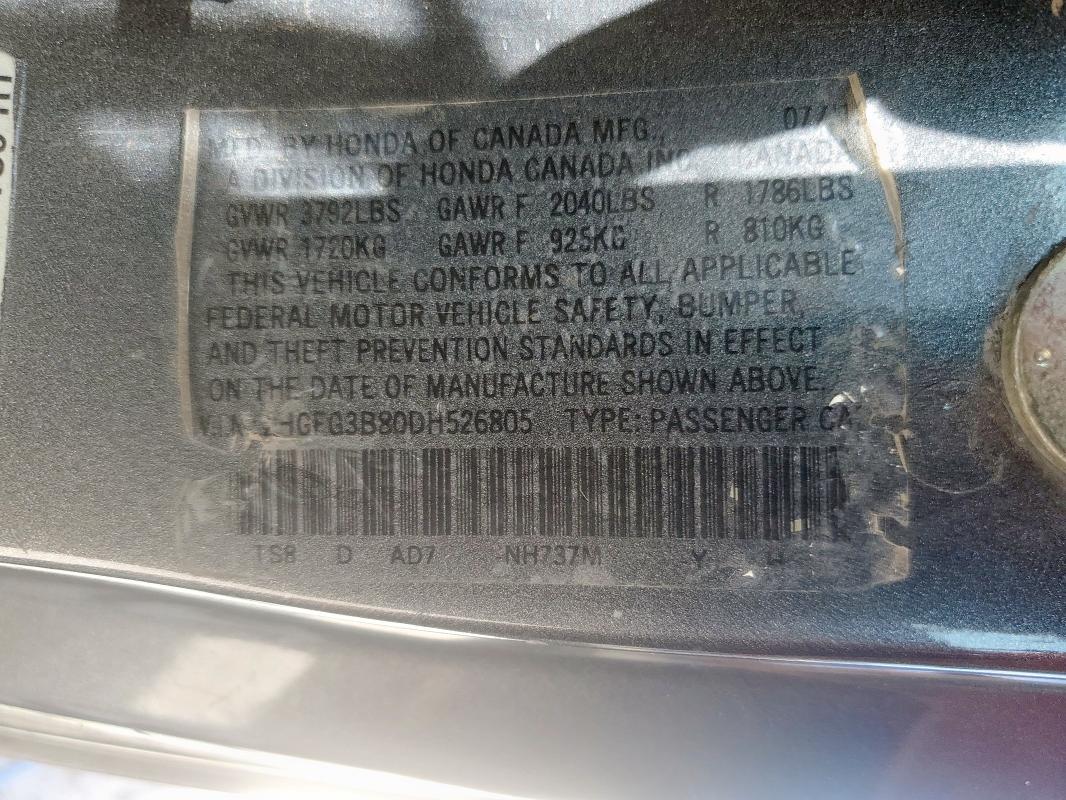 2HGFG3B80DH526805 - 2013 HONDA CIVIC EX CHARCOAL photo 12