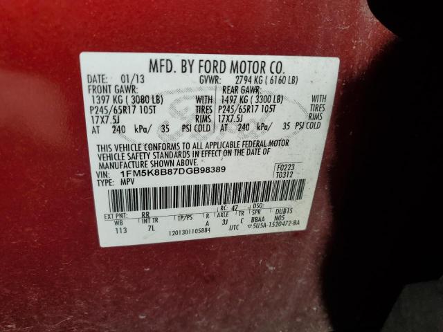 1FM5K8B87DGB98389 - 2013 FORD EXPLORER RED photo 14