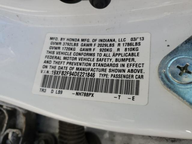 19XFB2F94DE221846 - 2013 HONDA CIVIC EXL თეთრი ფოტო 12