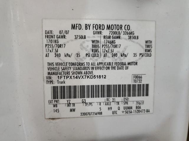 1FTPX14VX7KD51812 - 2007 FORD F150 WHITE photo 12