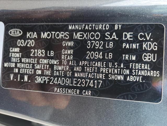 3KPF24AD9LE237417 - 2020 KIA FORTE FE GRAY photo 12