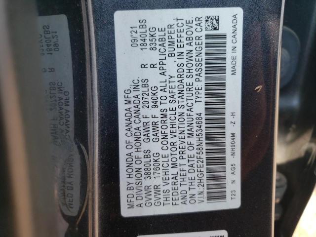 2HGFE2F58NH534684 - 2022 HONDA CIVIC SPORT 灰色 照片 12