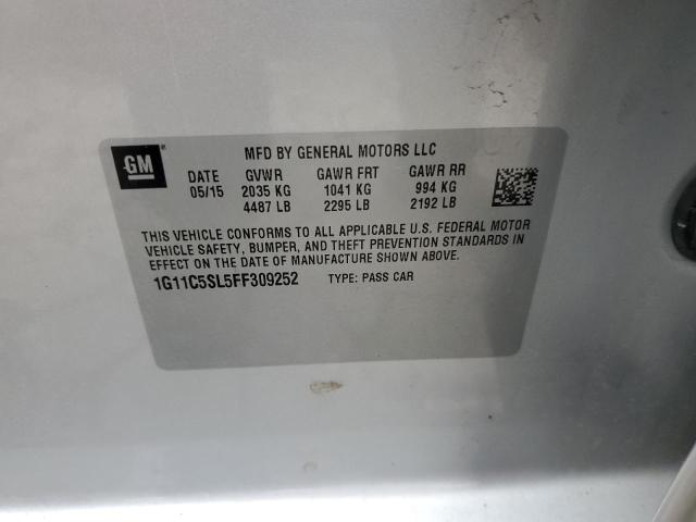 1G11C5SL5FF309252 - 2015 CHEVROLET MALIBU 1LT 银色 照片 12