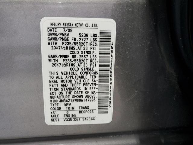 JN8AZ18W69W147995 - 2009 NISSAN MURANO S SILVER photo 13