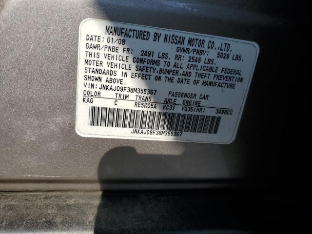 JNKAJ09F38M355367 - 2008 INFINITI EX35 BASE TAN photo 12