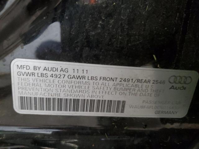 WAUBFAFL0CN015830 - 2012 AUDI A4 PREMIUM BLACK photo 12