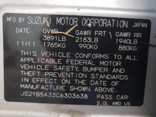 JS2YB5A33C6303638 - 2012 SUZUKI SX4 SILVER photo 13