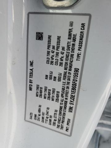 5YJ3E1EB6SF015590 - 2025 TESLA MODEL 3 Белый фото 13