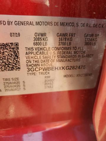 3GCPWBEHXKG282475 - 2019 CHEVROLET SILVERADO C1500 CUSTOM RED photo 13