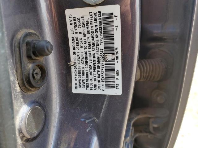 19XFB2F77FE095547 - 2015 HONDA CIVIC SE GRAY photo 13