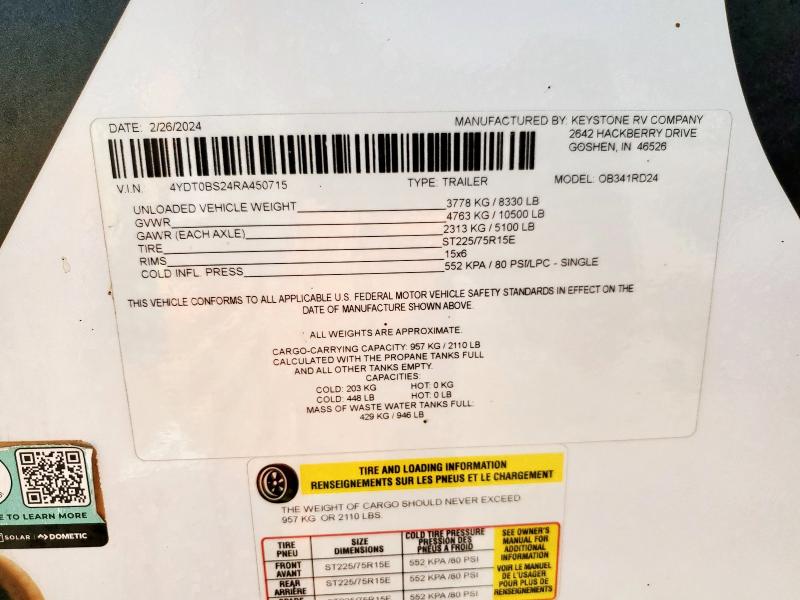 4YDT0BS24RA450715 - 2024 KEYSTONE OUTBACK 双色 照片 10