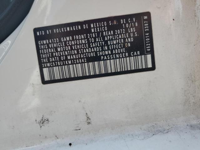 3VWC57BU1KM126842 - 2019 VOLKSWAGEN JETTA S თეთრი ფოტო 12