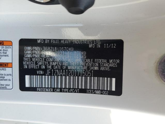 JF1ZNAA12D1715051 - 2013 TOYOTA SCION FR-S თეთრი ფოტო 12