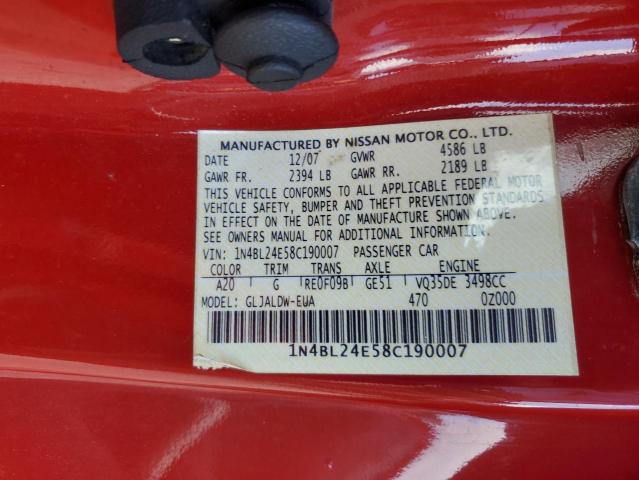 1N4BL24E58C190007 - 2008 NISSAN ALTIMA 3.5SE RED photo 12