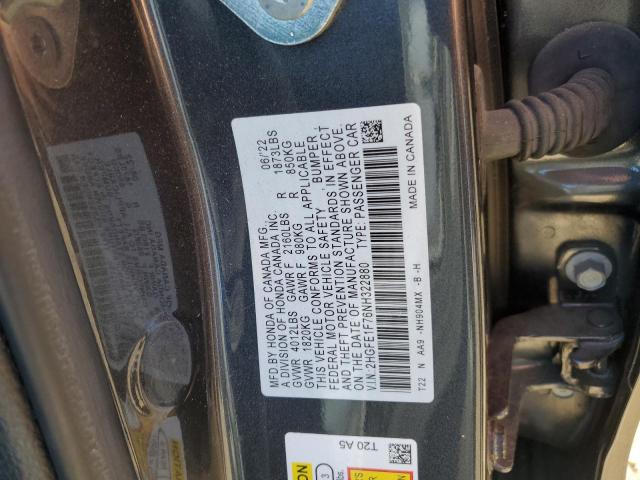 2HGFE1F76NH322880 - 2022 HONDA CIVIC EX GRAY photo 12