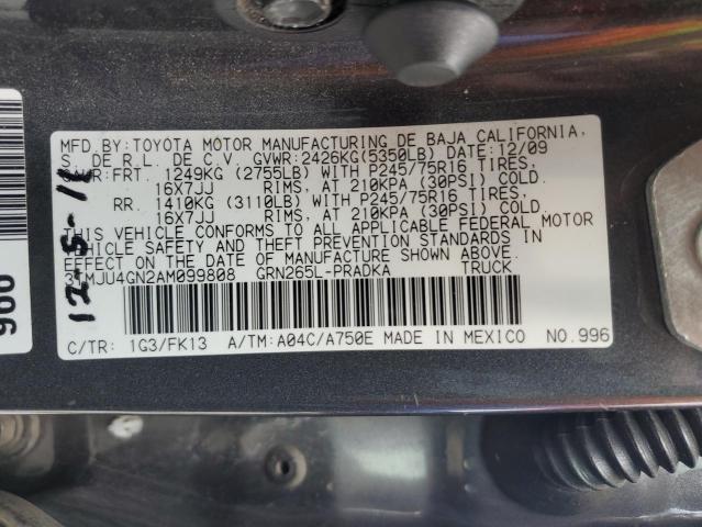 3TMJU4GN2AM099808 - 2010 TOYOTA TACOMA DOUBLE CAB PRERUNNER GRAY photo 12