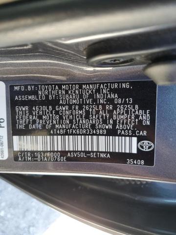 4T4BF1FK6DR334989 - 2013 TOYOTA CAMRY L GRAY photo 12