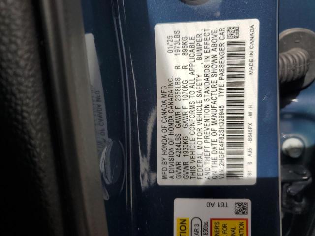 2HGFE4F82SH329945 - 2025 HONDA CIVIC SPORT BLUE photo 13