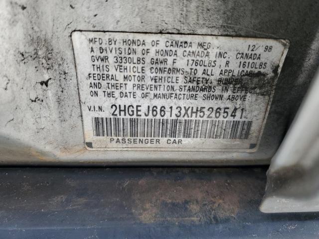 2HGEJ6613XH526541 - 1999 HONDA CIVIC BASE SILVER photo 12