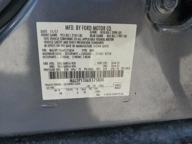 MAJ3P1TE6JC175834 - 2018 FORD ECOSPORT SE GRAY photo 12