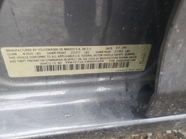 3VWJZ71K39M005039 - 2009 VOLKSWAGEN JETTA S GRAY photo 12