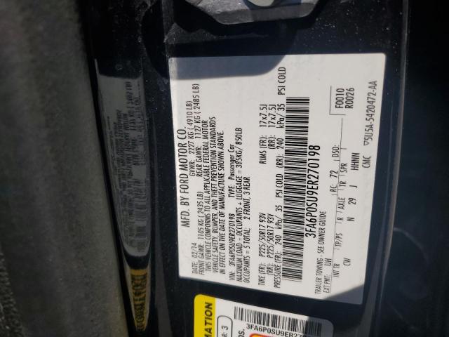 3FA6P0SU9ER270198 - 2014 FORD FUSION TITANIUM PHEV BLACK photo 12