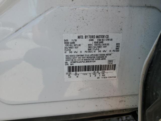 2FMPK4AP2LBB36124 - 2020 FORD EDGE ST WHITE photo 12