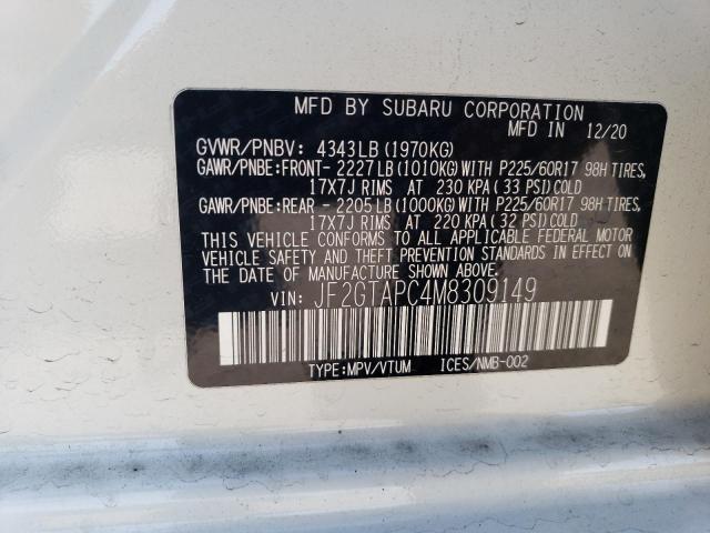 JF2GTAPC4M8309149 - 2021 SUBARU CROSSTREK PREMIUM WHITE photo 12