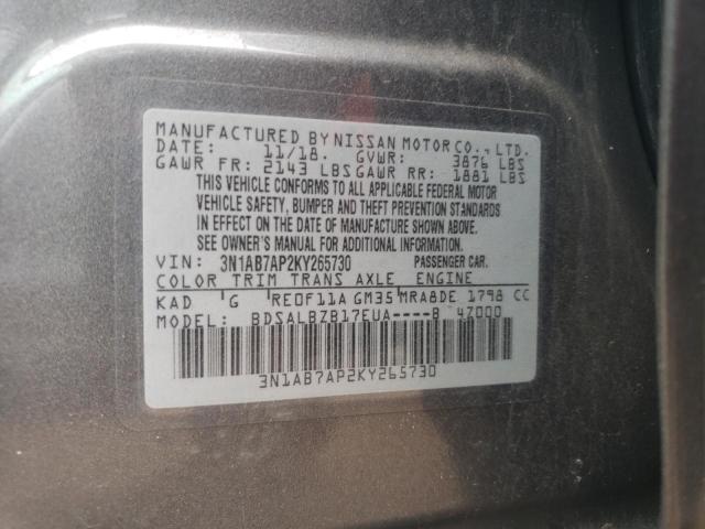 3N1AB7AP2KY265730 - 2019 NISSAN SENTRA S GRAY photo 12