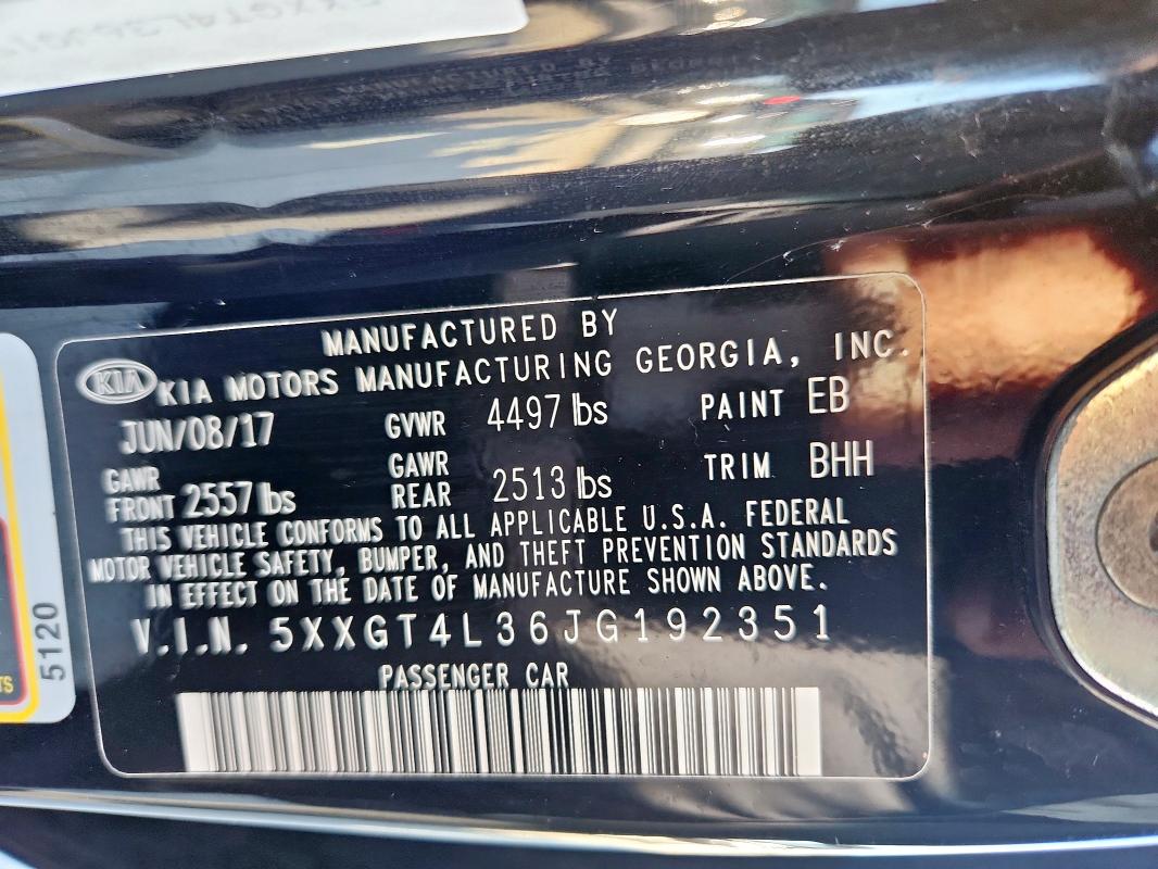 5XXGT4L36JG192351 - 2018 KIA OPTIMA LX 黑色 照片 13