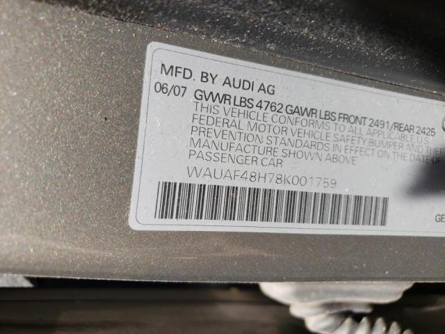 WAUAF48H78K001759 - 2008 AUDI A4 2.0T CABRIOLET GRAY photo 10