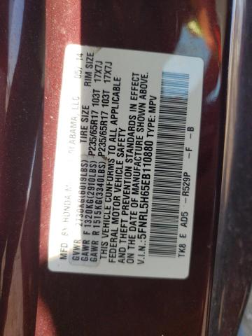 5FNRL5H65EB110880 - 2014 HONDA ODYSSEY EXL MAROON photo 13