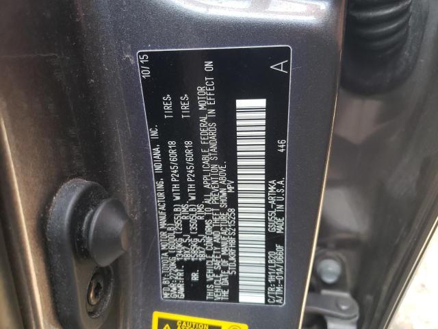 5TDJKRFH8FS215258 - 2015 TOYOTA HIGHLANDER XLE GRAY photo 13