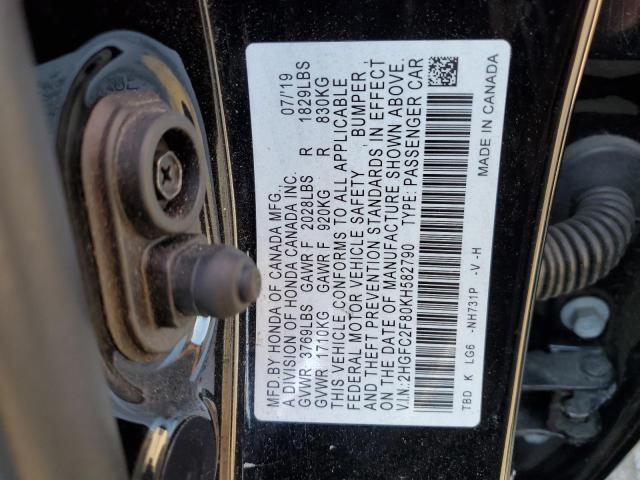 2HGFC2F80KH582790 - 2019 HONDA CIVIC SPORT BLACK photo 12
