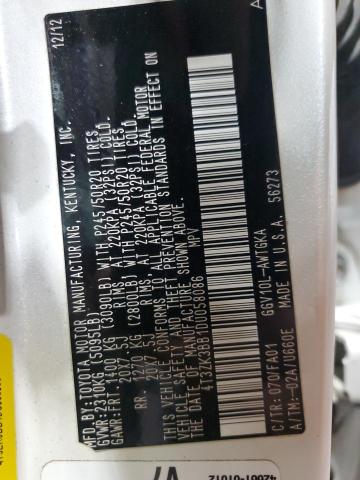 4T3ZK3BB1DU058086 - 2013 TOYOTA VENZA LE WHITE photo 13