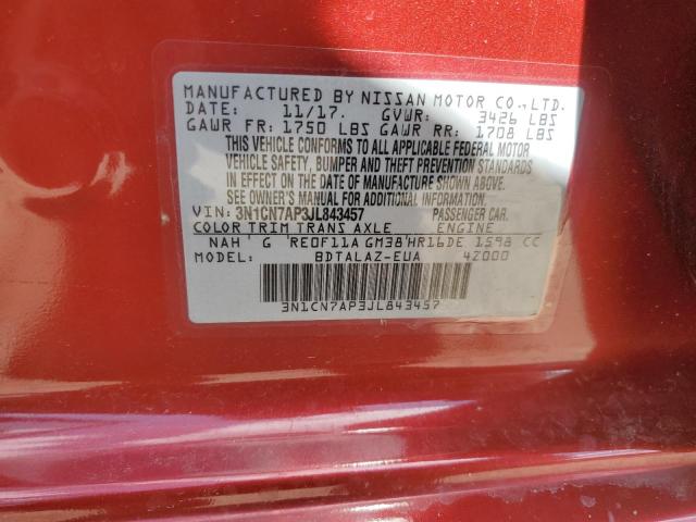 3N1CN7AP3JL843457 - 2018 NISSAN VERSA S Qırmızı foto 13