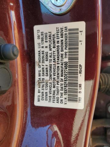 19XFB2F83DE274660 - 2013 HONDA CIVIC EX MAROON photo 12