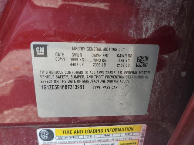 1G1ZC5E16BF313981 - 2011 CHEVROLET MALIBU 1LT 栗色 照片 12