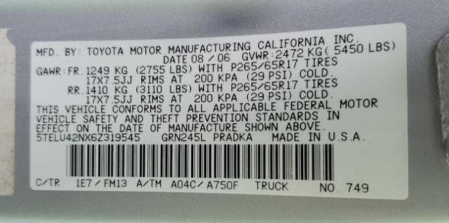 5TELU42NX6Z319545 - 2006 TOYOTA TACOMA DOUBLE CAB SILVER photo 12