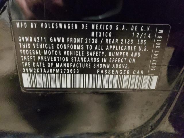 3VW2K7AJ8FM273693 - 2015 VOLKSWAGEN JETTA BASE 黑色 照片 12