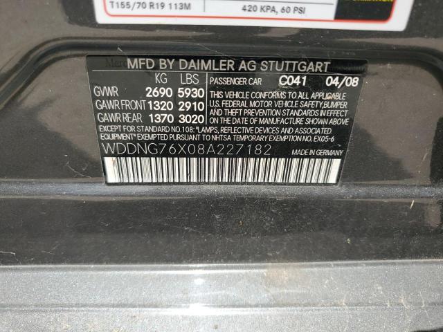 WDDNG76X08A227182 - 2008 MERCEDES-BENZ S 600 GRAY photo 12